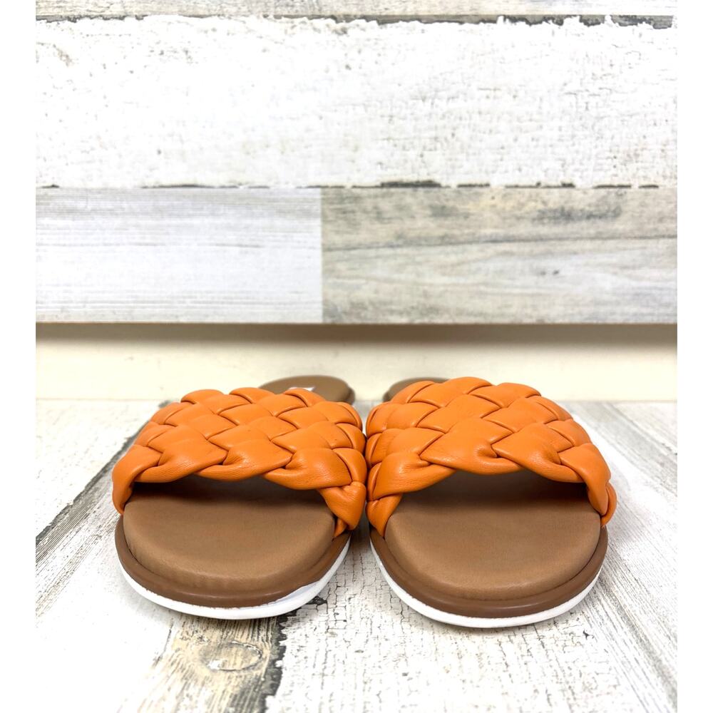 Steve Madden Women 9 Orange Paislee Braided Faux Leather Flat Slip On Sandal NEW - Picture 2 of 8